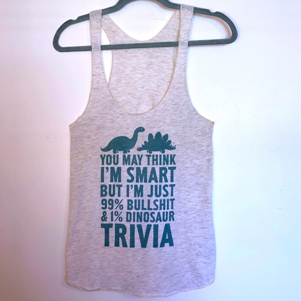BS and dinosaur trivia graphic tank top